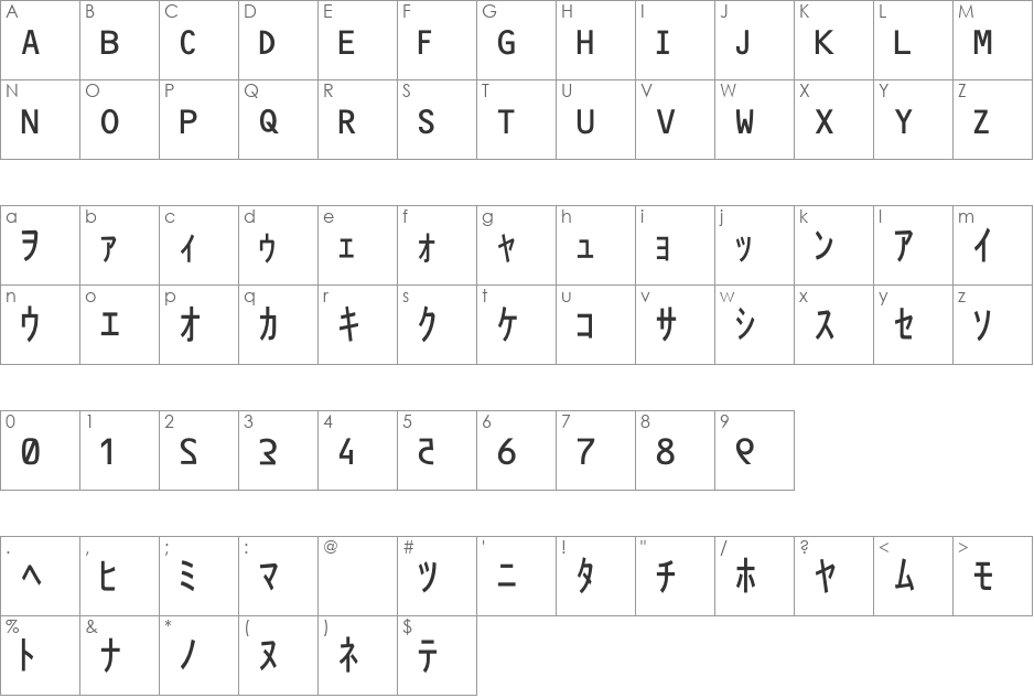 Matrix Code NFI font character map preview