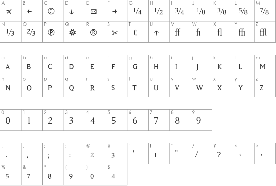 MatrixFractions-Book font character map preview