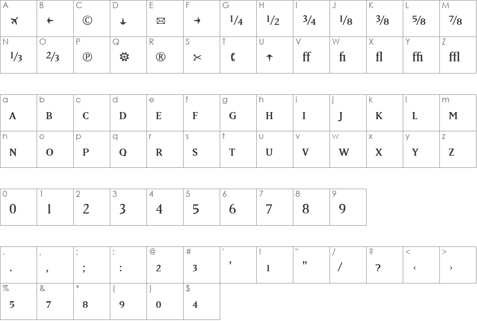 MatrixRegularFractions font character map preview