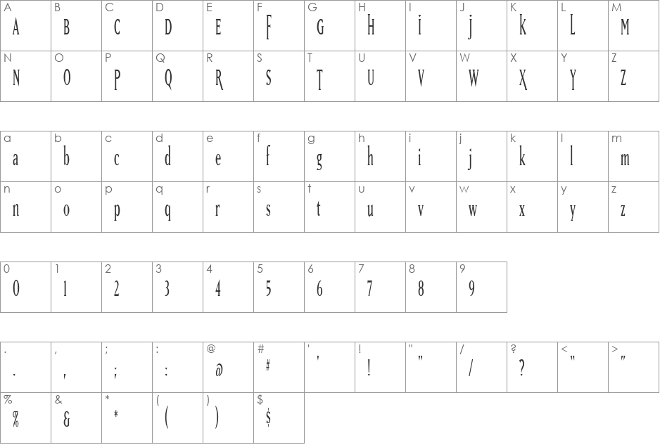 MatrixTall font character map preview