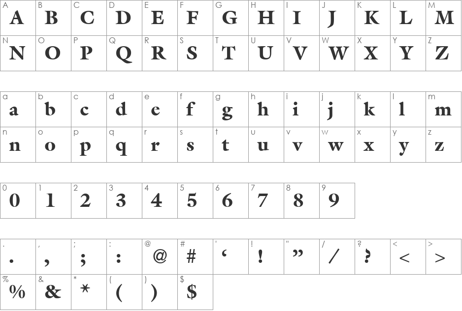 MatthewBlack font character map preview