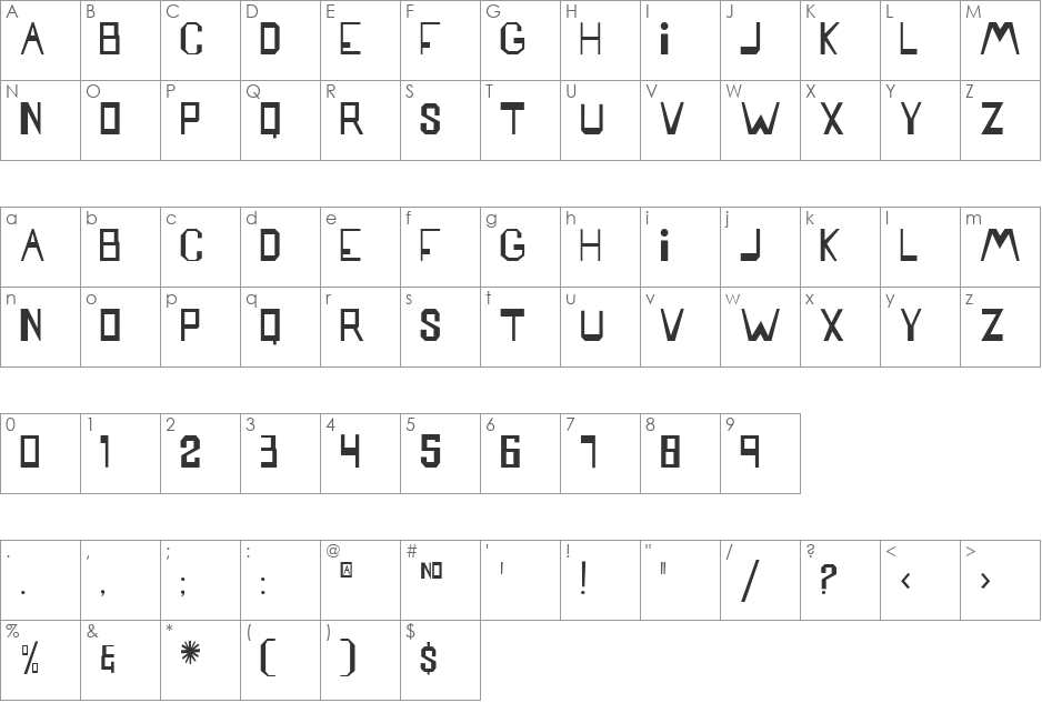 Mattress font character map preview
