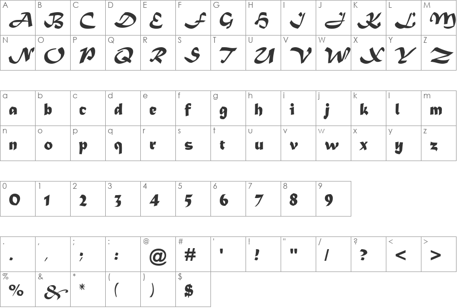 Matturra font character map preview