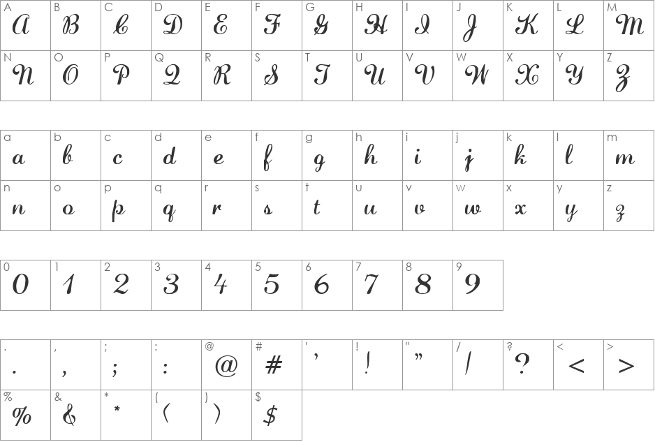 Matura font character map preview