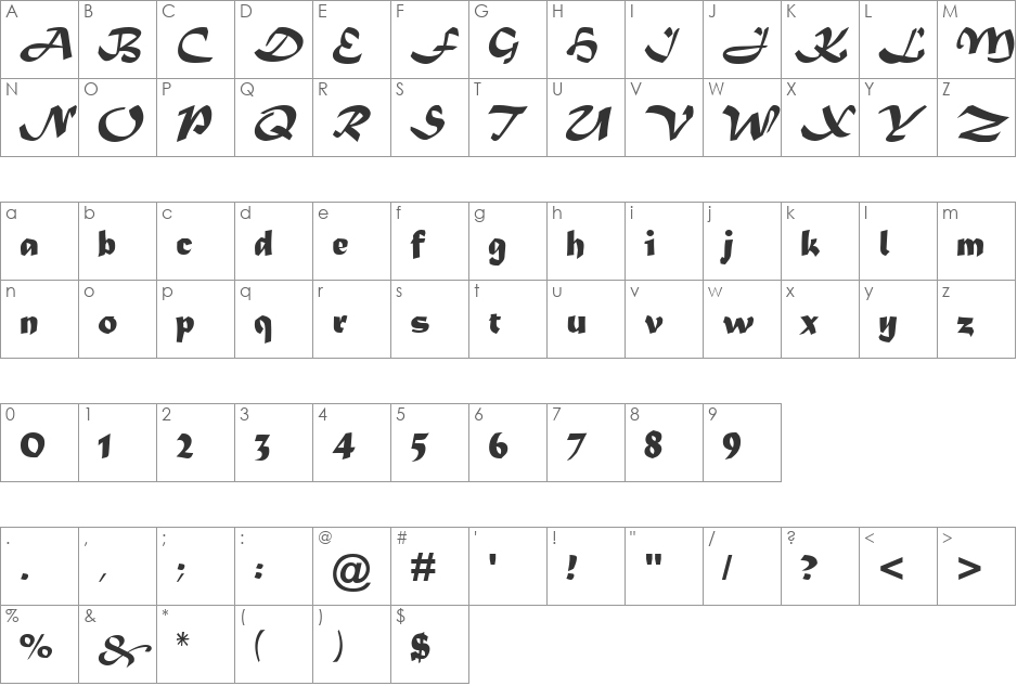 Matura MT Script Capitals font character map preview