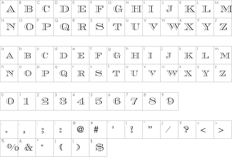 MauriceOutline font character map preview
