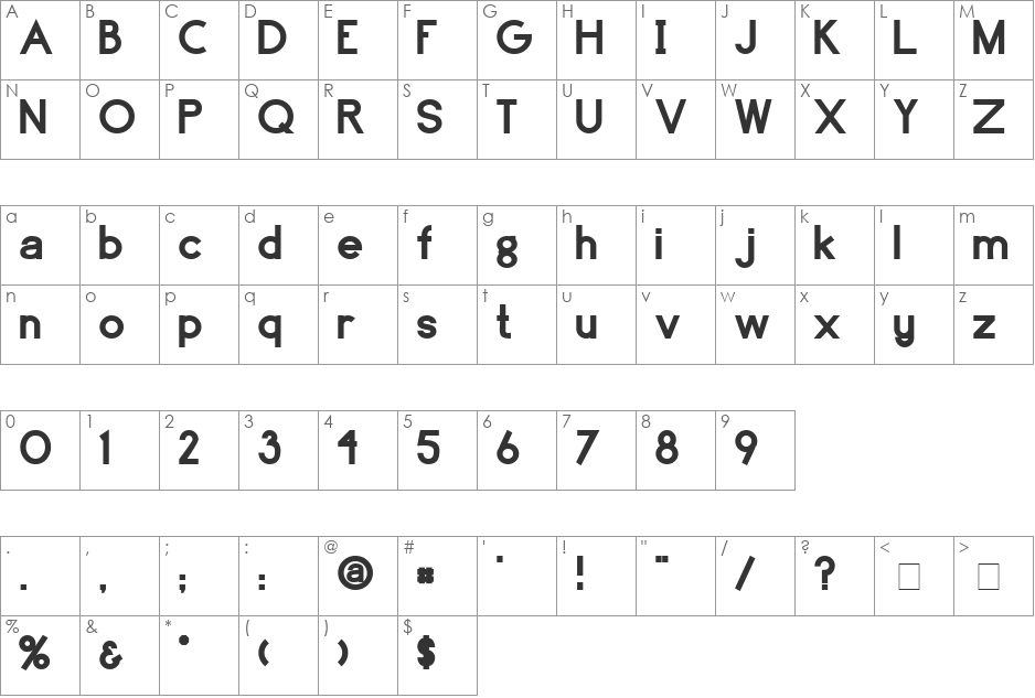 Avinato font character map preview
