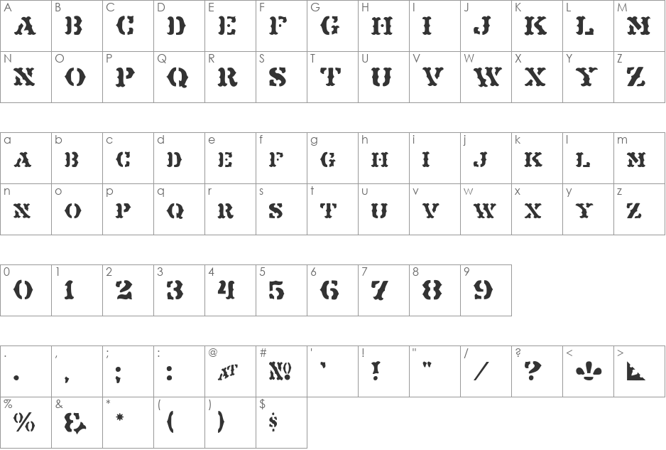 Maverick font character map preview