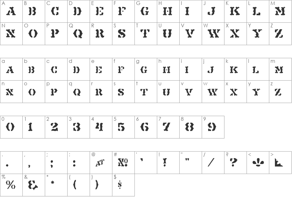 Maverick JL font character map preview