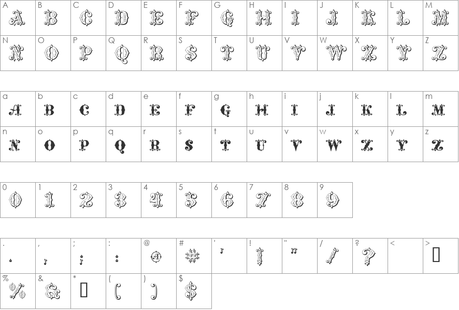 Maverick's Lucky Clubs font character map preview