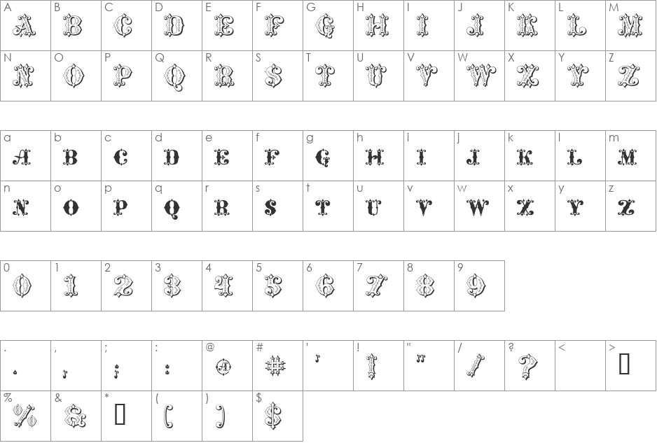 Maverick's Lucky Diamonds font character map preview