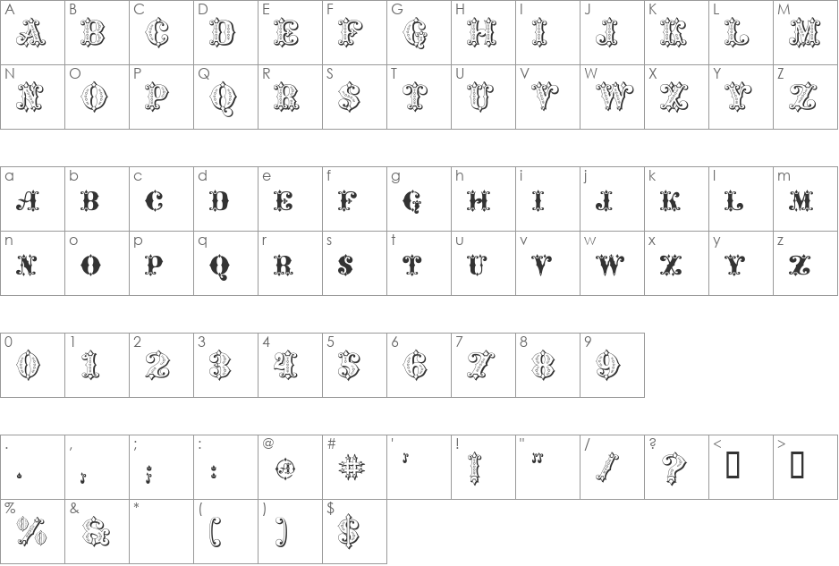 Maverick's Lucky Hearts font character map preview