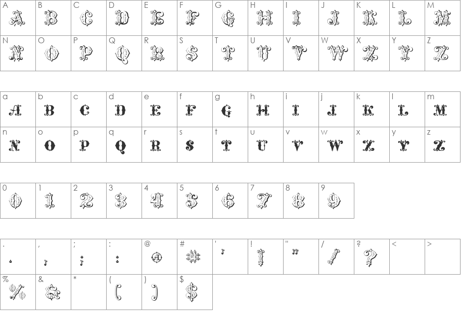 MavericksLuckyHearts font character map preview