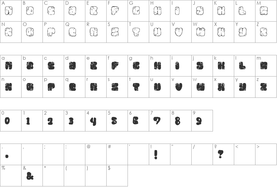 MAWNS rock font character map preview