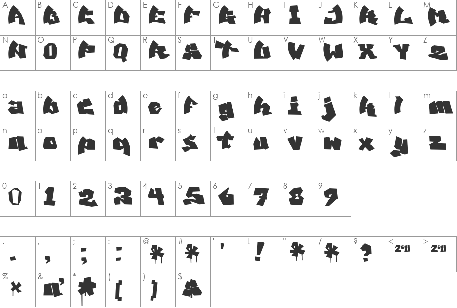 MAWNS' Graffiti Filled font character map preview
