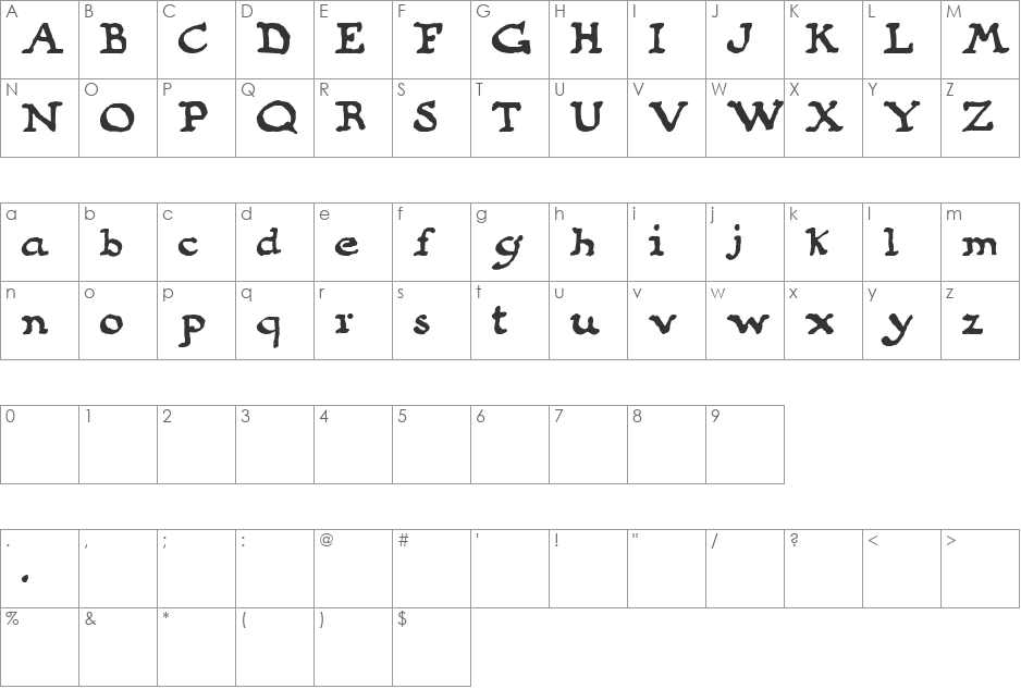 MaxfieldParrish140 font character map preview