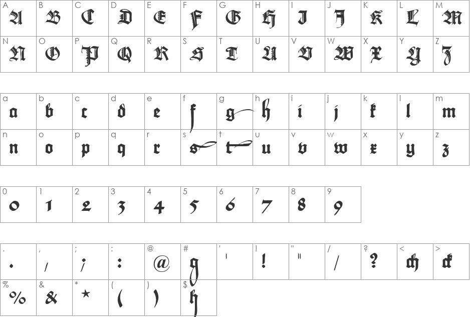 Maximilian Zier font character map preview
