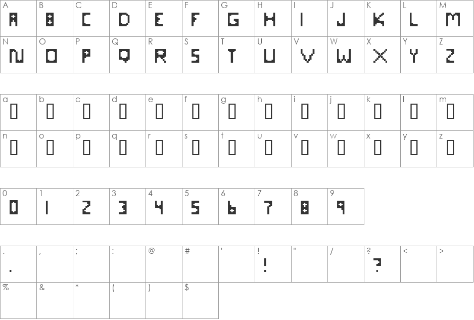 Maximum Radiation Level font character map preview