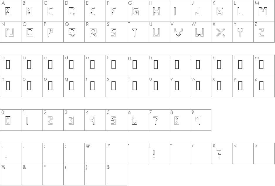 Maximum Radiation Level Outline font character map preview