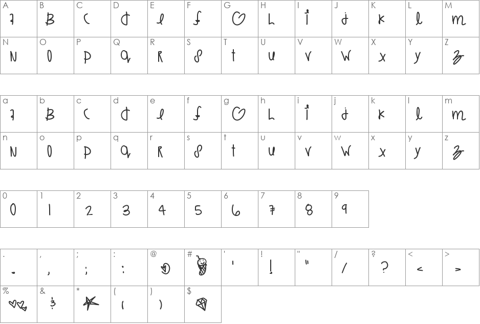 MaxsDreamland font character map preview
