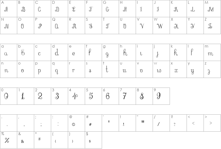 MAY1 font character map preview