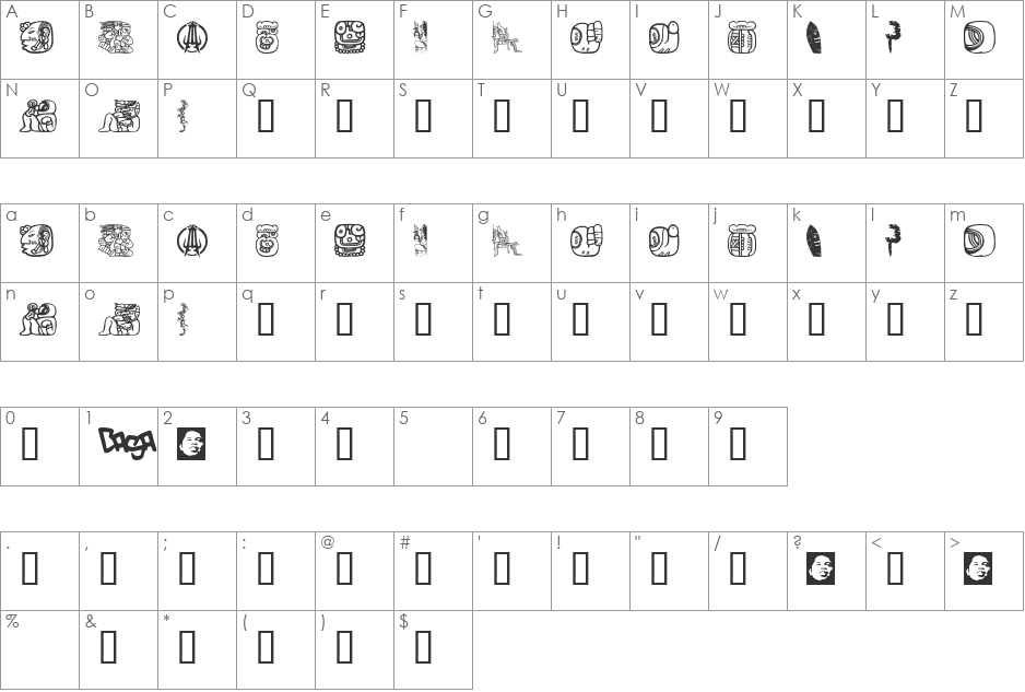 Maya Allstars font character map preview