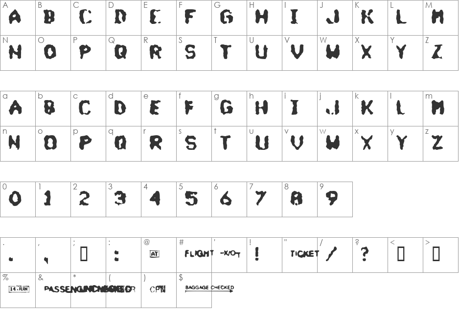 a ticket font character map preview