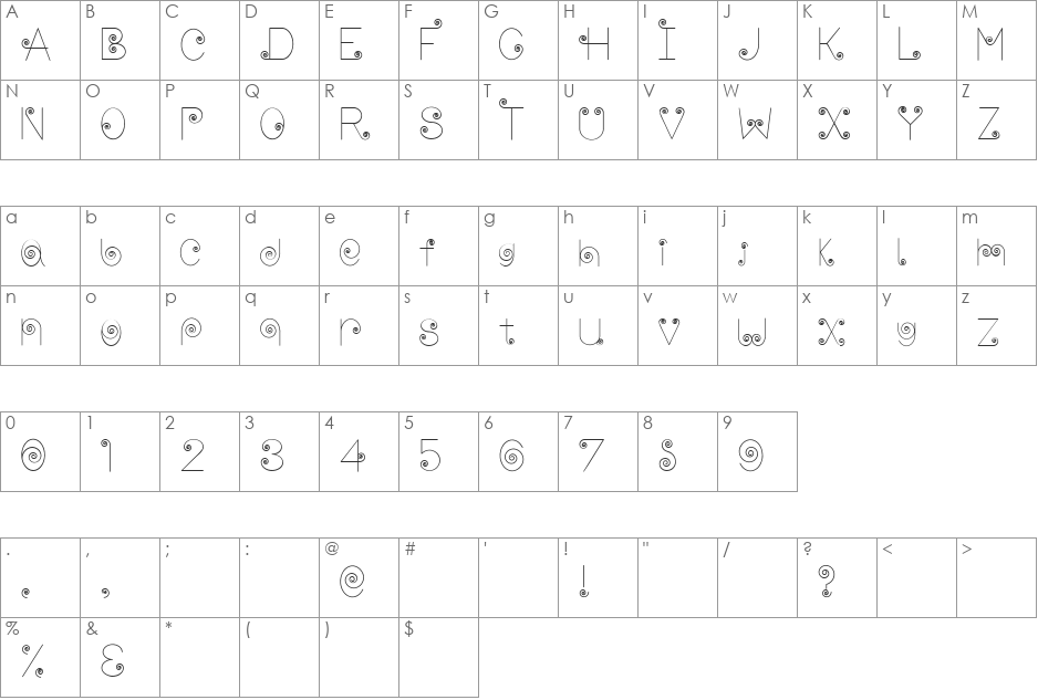 mayuge font character map preview
