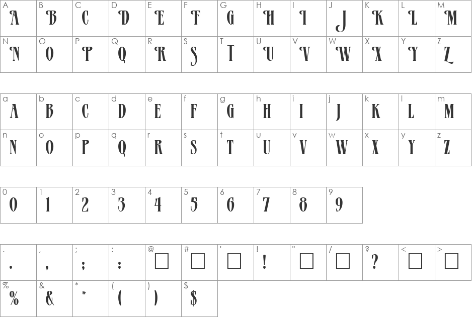 Mazam font character map preview