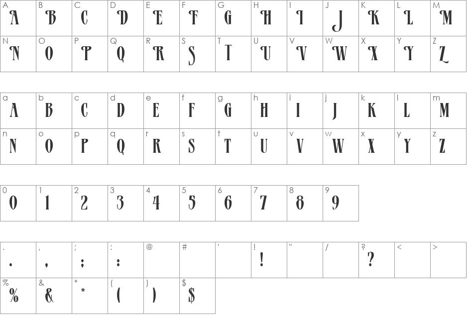 Mazama font character map preview