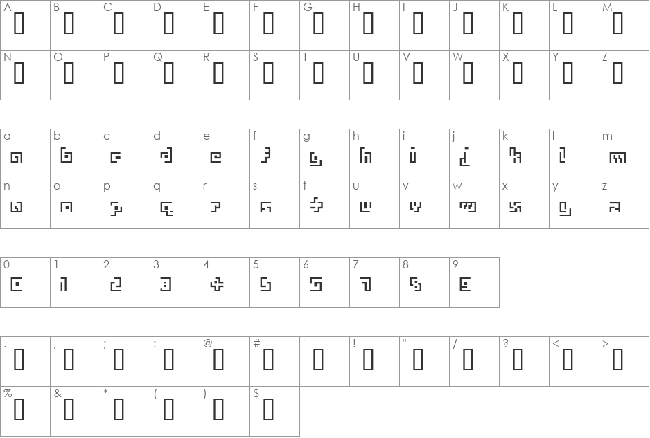 Maze91 font character map preview