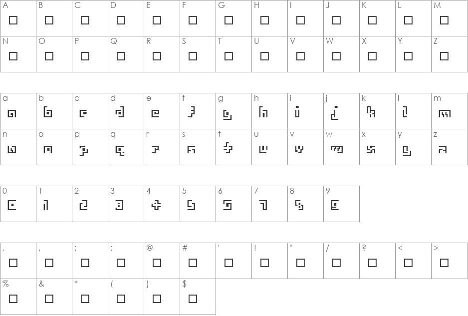 Maze91 font character map preview