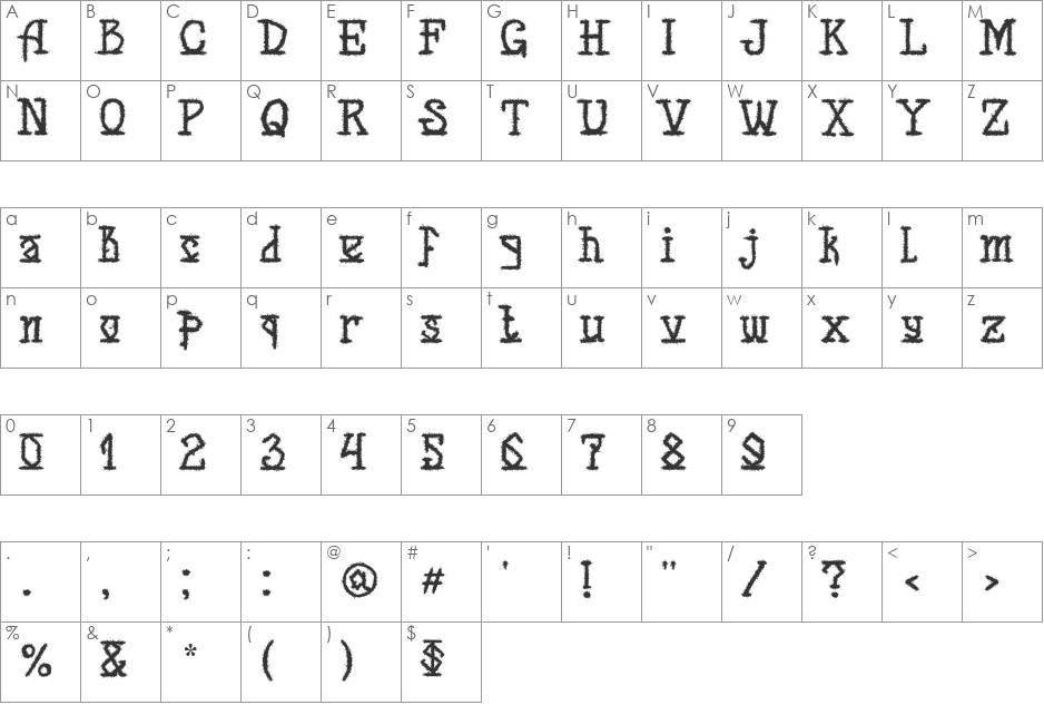 MB-Back for Death font character map preview