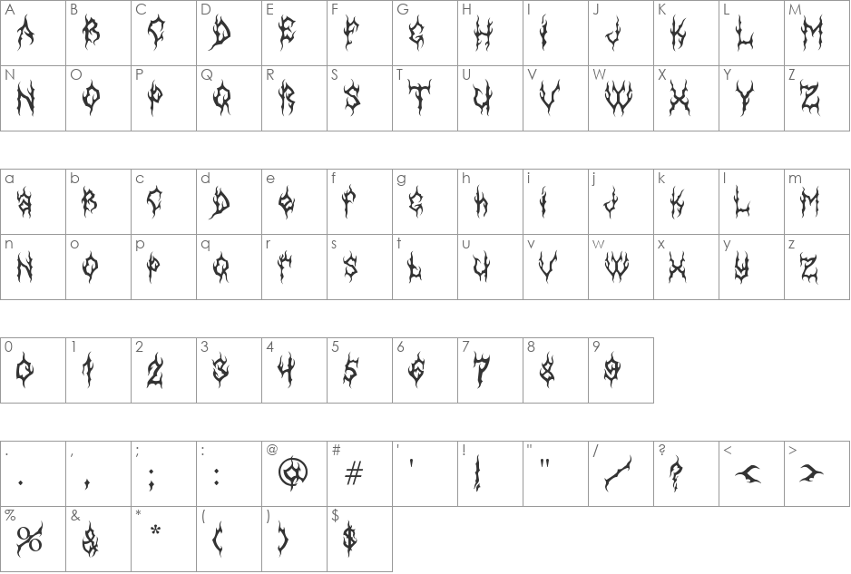 MB-GothicDawn font character map preview