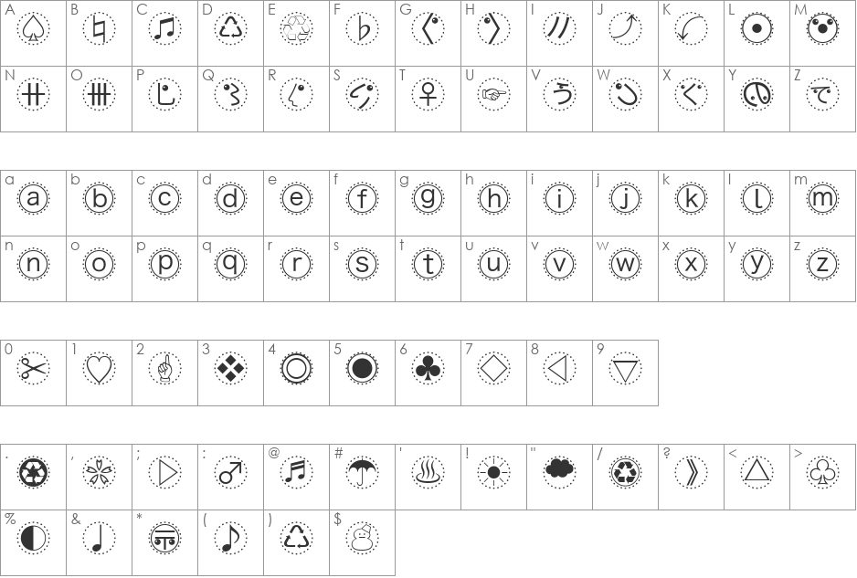 MBats font character map preview