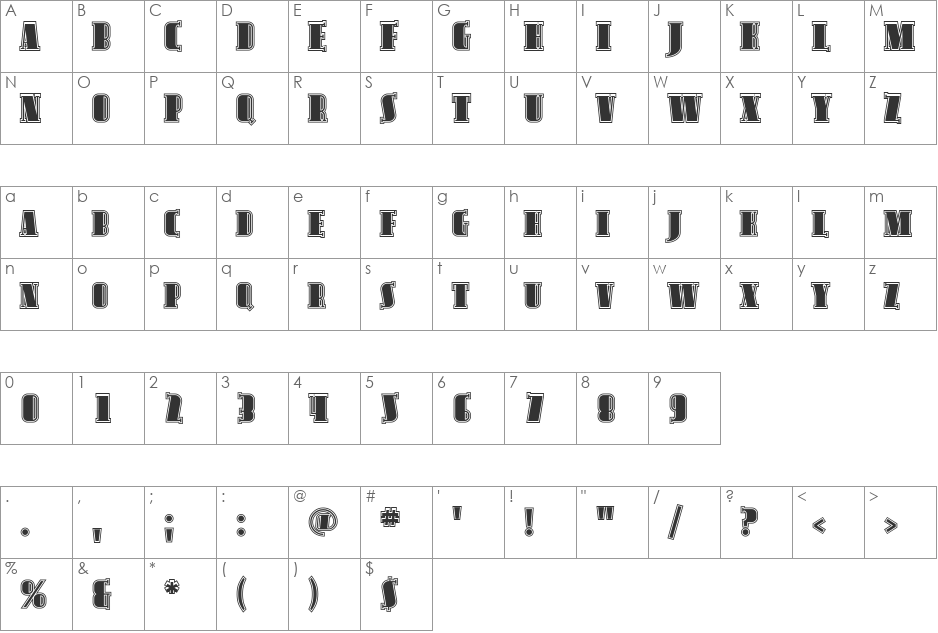 Avondale SC Inline font character map preview