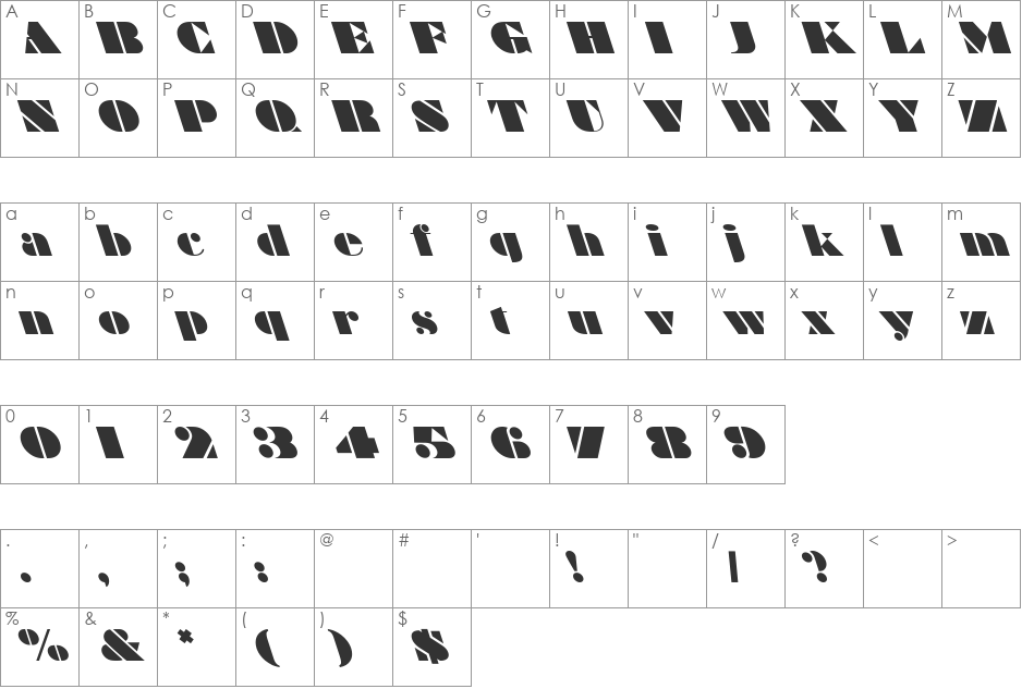 MBragg Lefty font character map preview