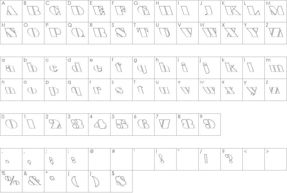 MBragg Outline Hollow font character map preview