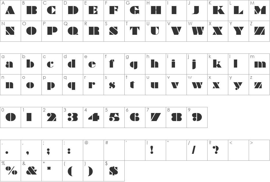 MBraggadocio font character map preview