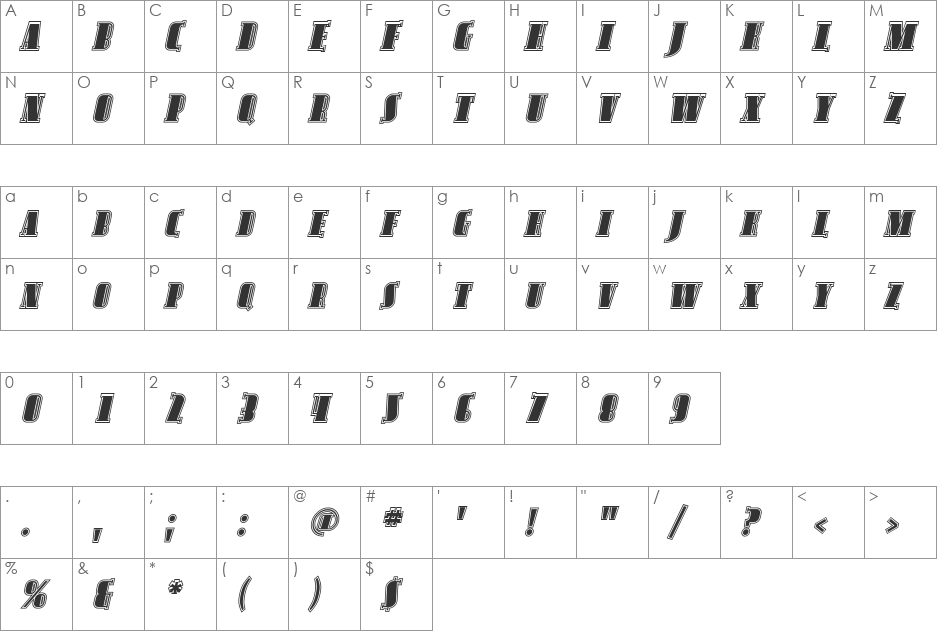 Avondale SC Inline font character map preview