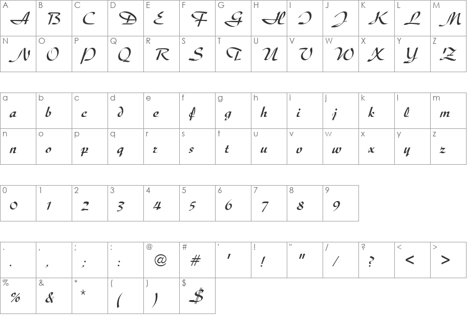 MC Mershia font character map preview
