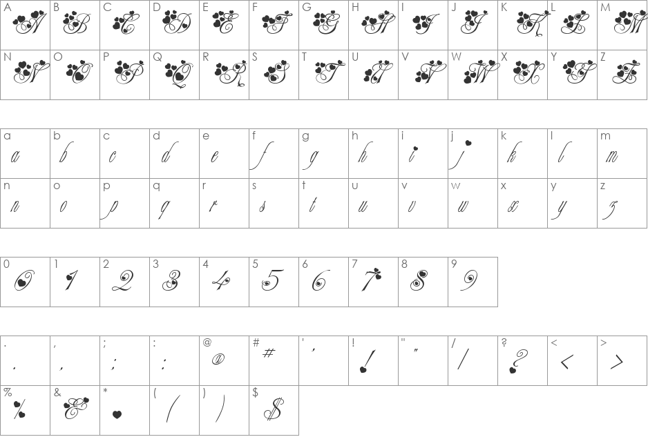 MC Sweetie Hearts font character map preview