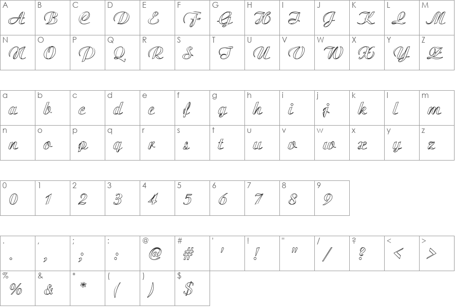 MC Valentine Plush font character map preview