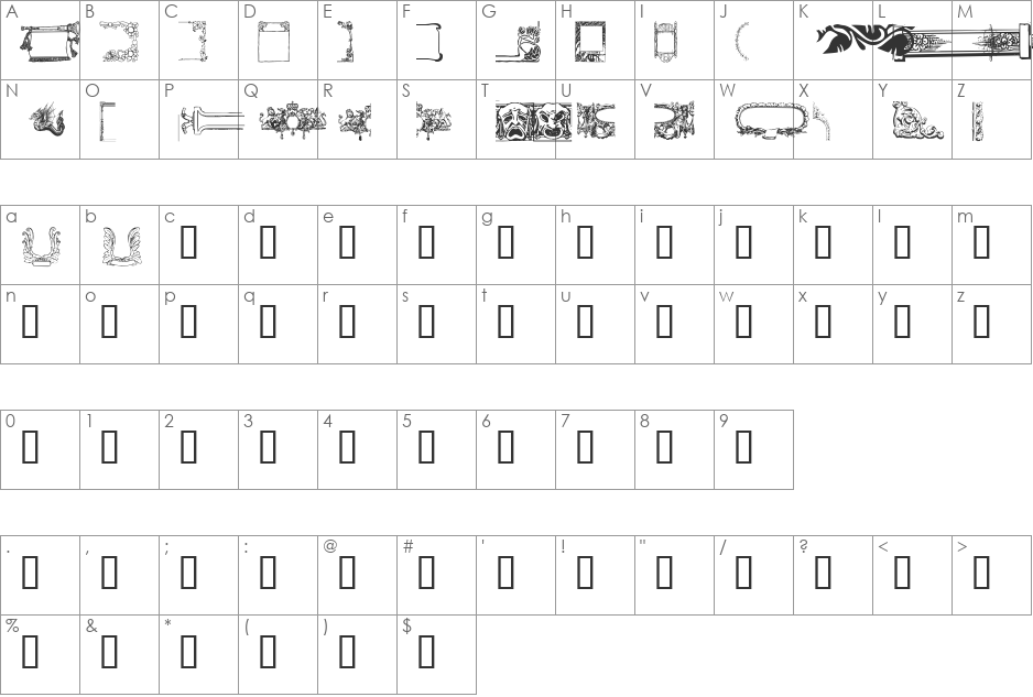 MC.Borders1 font character map preview