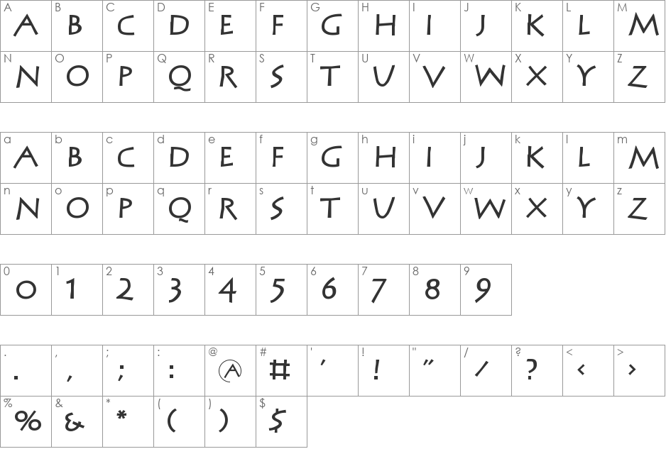 MCapitals font character map preview