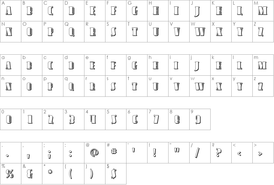 Avondale SC Shaded font character map preview