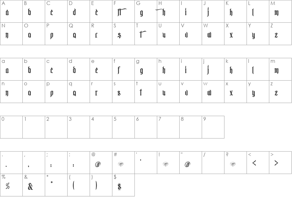 MCF bad manners font character map preview