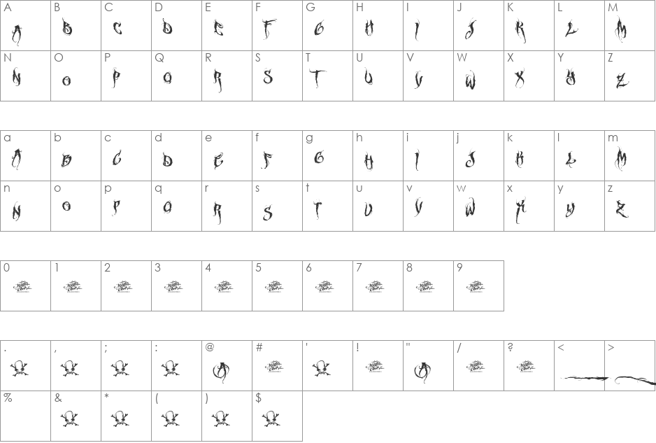 MCF funera font character map preview