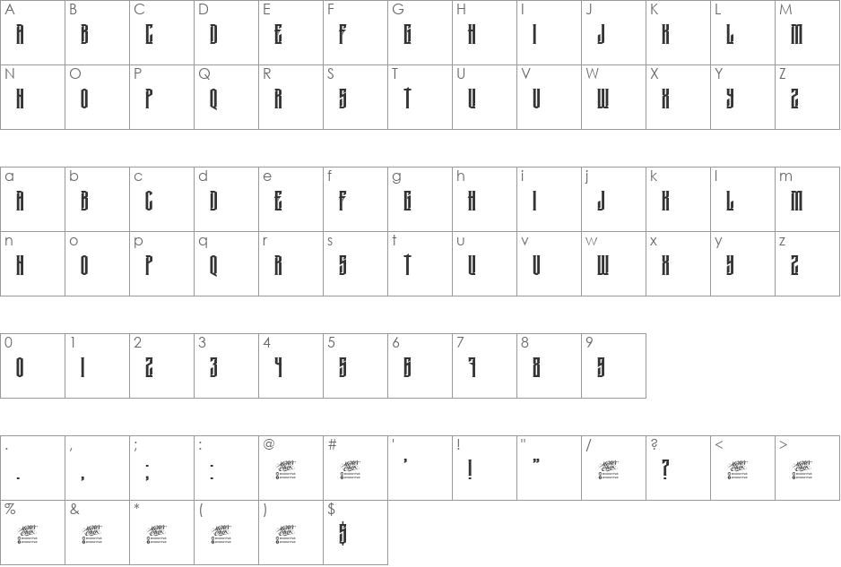 MCF krechet font character map preview