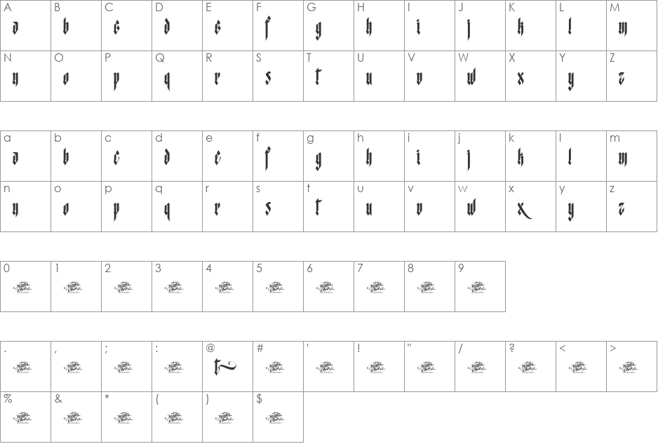 MCF Star Worms font character map preview